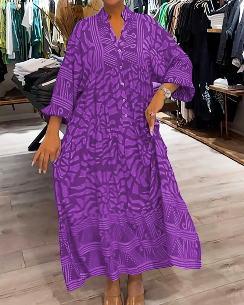 Julia™ - Lniana drukowana maxi sukienka