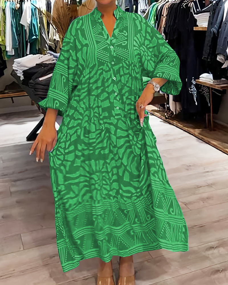 Julia™ - Lniana drukowana maxi sukienka