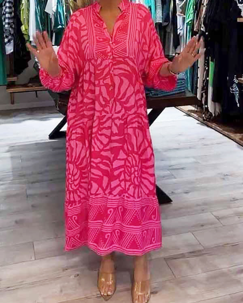 Julia™ - Lniana drukowana maxi sukienka